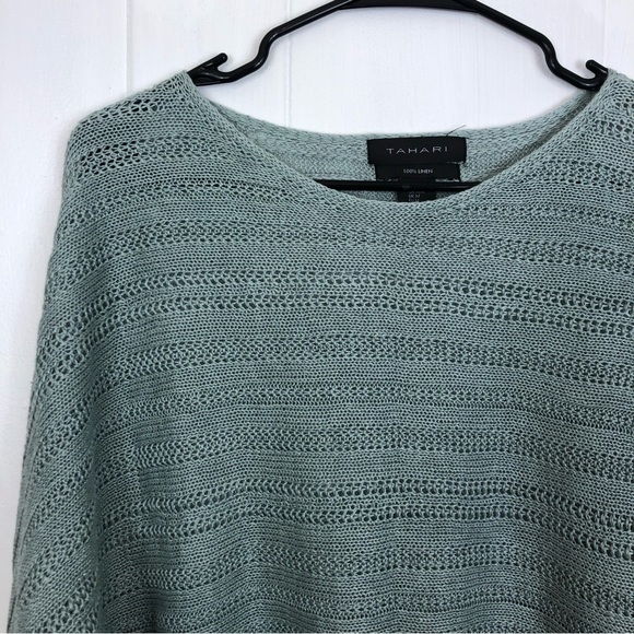 Tahari 100% Linen Knit Long Sleeve Blouse Sz M - Picture 2 of 6
